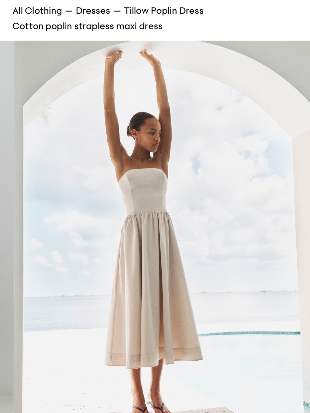 Strapless Cotton Poplin Maxi Dress in Light Beige - Aritzia